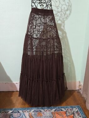 Bohemia of Sweden  Tiered Mesh Maxi Slip Plum Brown NWOT S